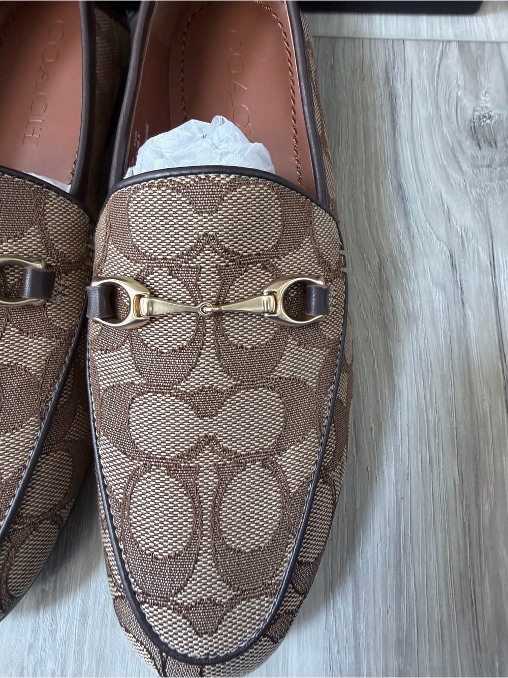 Coach Haley Signature Jacquard Loafers Khaki Mahogany Size 6 - Picture 5 of 13